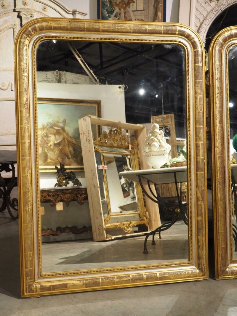 Pair of 19th Century French Gold Louis Philippe Style Mirrors, Silver, Red Bole - Image 3