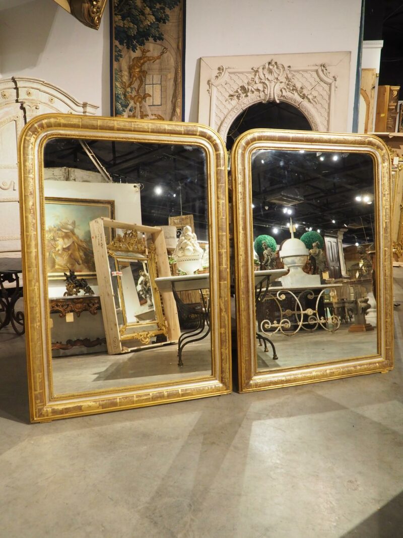 Pair of 19th Century French Gold Louis Philippe Style Mirrors, Silver, Red Bole - Image 5