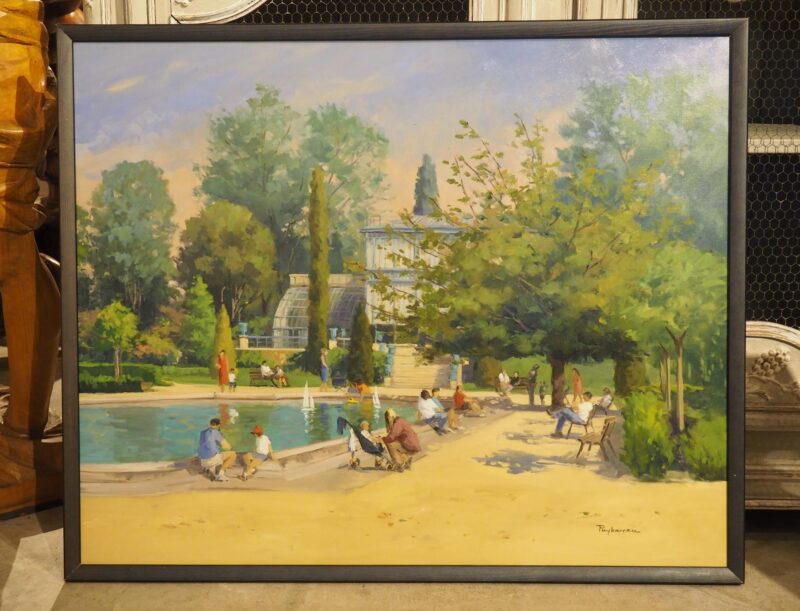 French Oil on Canvas, Les Jardin des Plantes de Rouen by Annie Puybareau