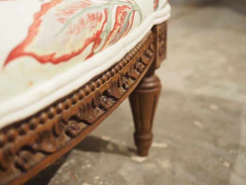 Small French Walnut Pied de Tabouret Foot Stool, Pierre Frey Upholstery, C. 1900 - Image 10