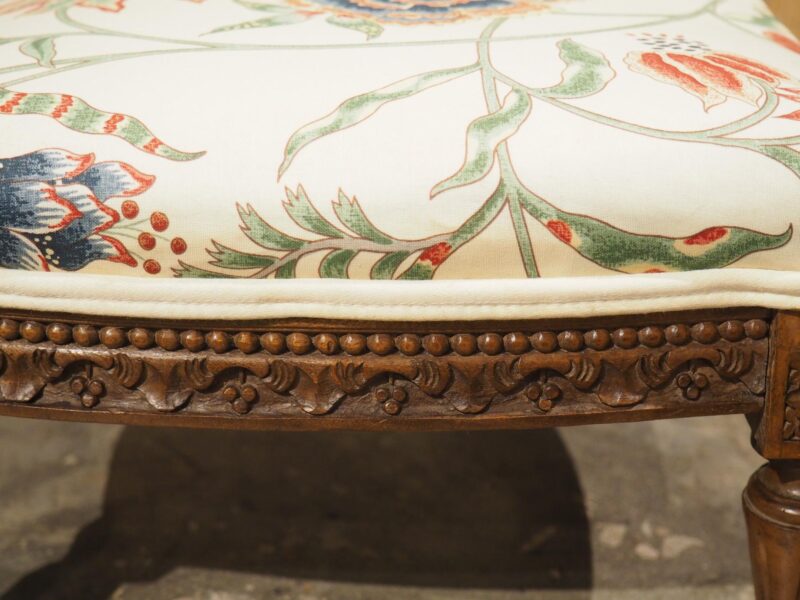 Small French Walnut Pied de Tabouret Foot Stool, Pierre Frey Upholstery, C. 1900 - Image 12