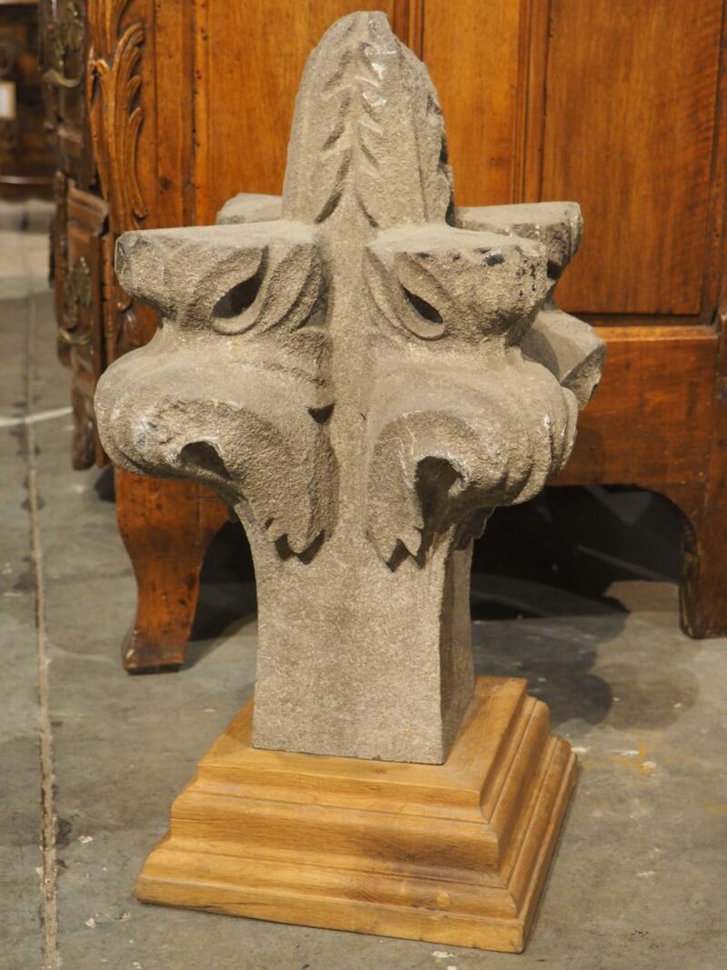 18th Carved Belgian Granite Roof Finial on Contemporary Wooden Plinth