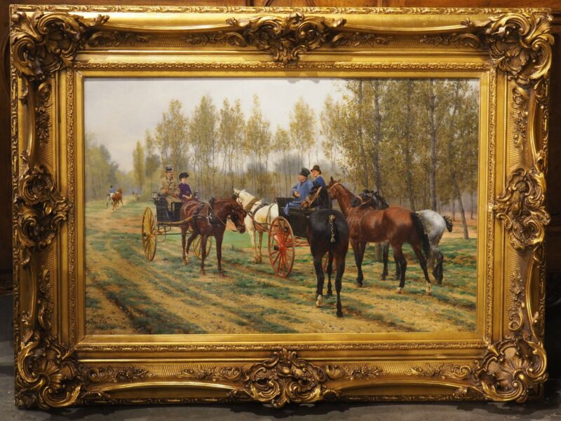 The New Horses, Antique French Oil on Canvas by Jean Richard Goubie, Paris 1883