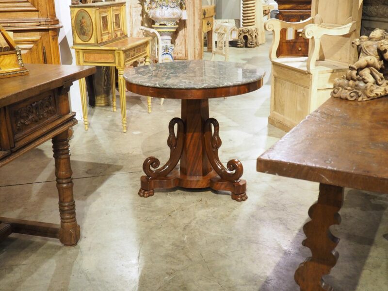 A French Empire Style Mahogany Center Table with Swans and Marble Top, 19th C. - Image 2