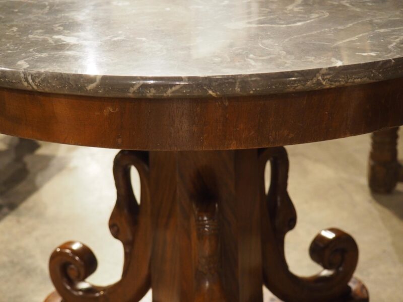 A French Empire Style Mahogany Center Table with Swans and Marble Top, 19th C. - Image 16