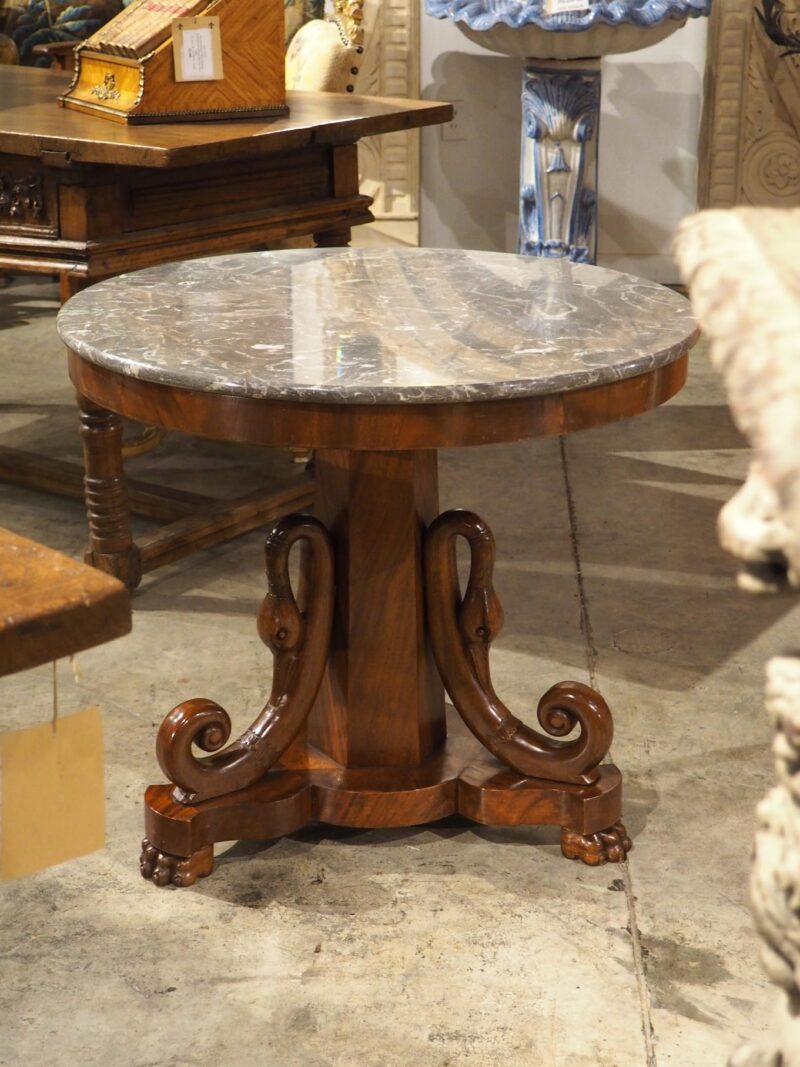 A French Empire Style Mahogany Center Table with Swans and Marble Top, 19th C. - Image 17