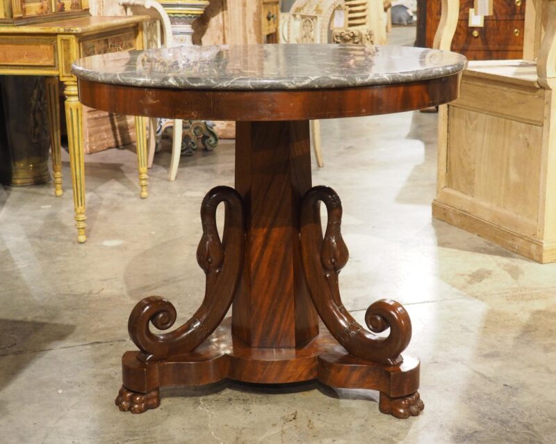 A French Empire Style Mahogany Center Table with Swans and Marble Top, 19th C. - Image 3