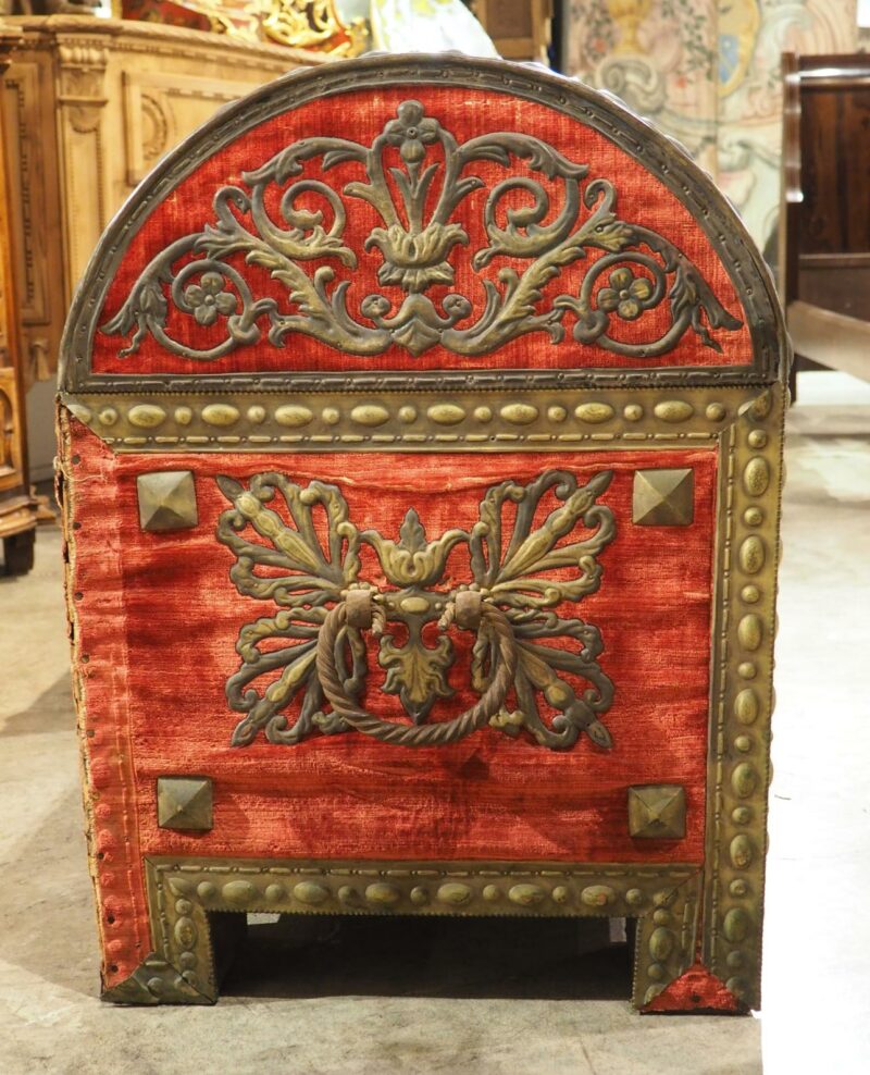 18th Century Domed Venetian Chest with Crimson Velvet and Wrought Iron Hardware - Image 13