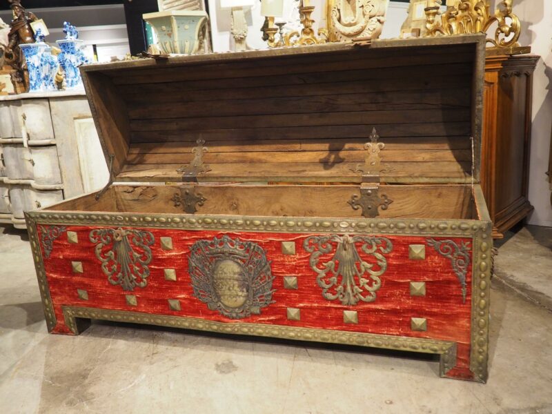 18th Century Domed Venetian Chest with Crimson Velvet and Wrought Iron Hardware - Image 14