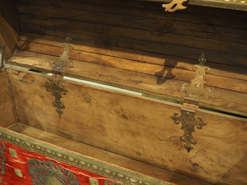 18th Century Domed Venetian Chest with Crimson Velvet and Wrought Iron Hardware - Image 15