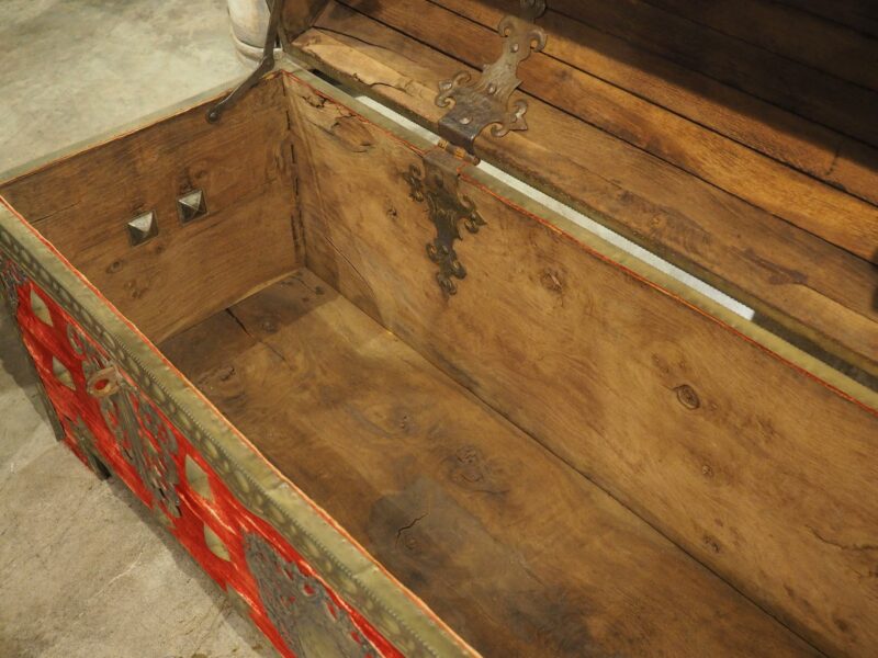 18th Century Domed Venetian Chest with Crimson Velvet and Wrought Iron Hardware - Image 16