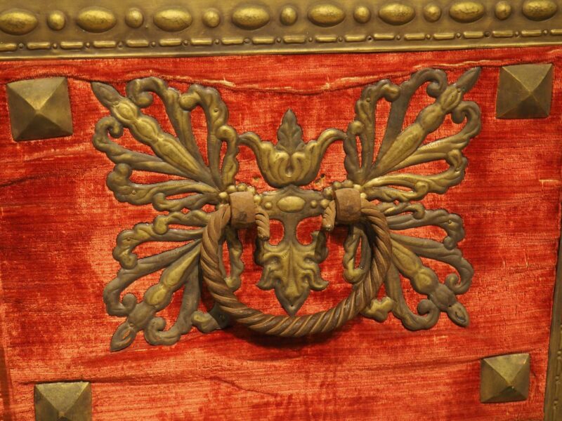 18th Century Domed Venetian Chest with Crimson Velvet and Wrought Iron Hardware - Image 19