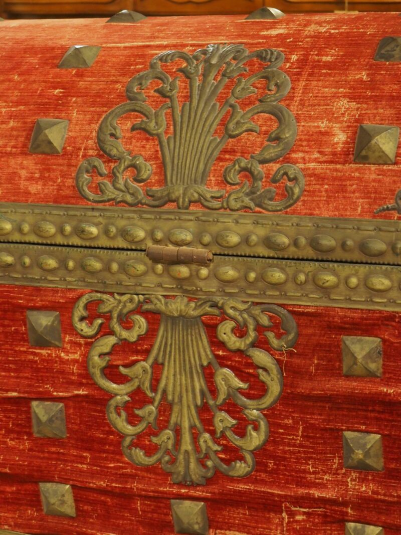 18th Century Domed Venetian Chest with Crimson Velvet and Wrought Iron Hardware - Image 3