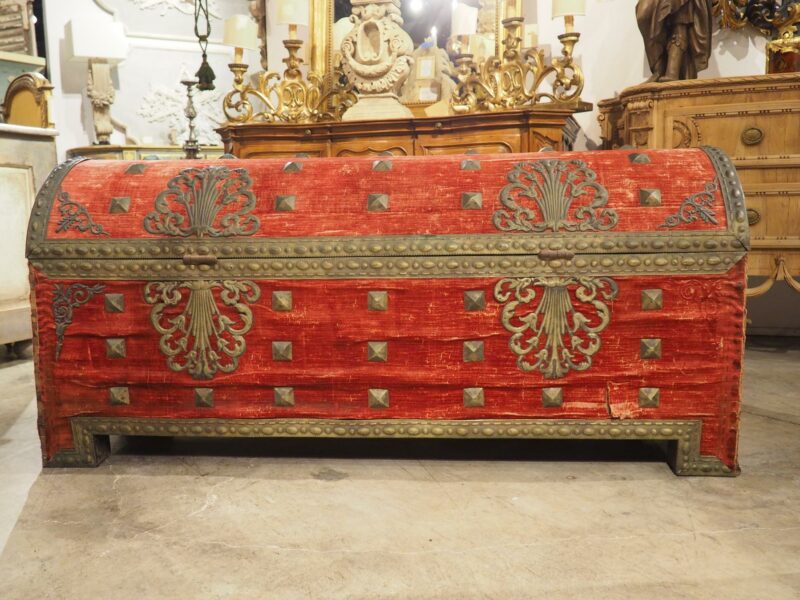 18th Century Domed Venetian Chest with Crimson Velvet and Wrought Iron Hardware - Image 20