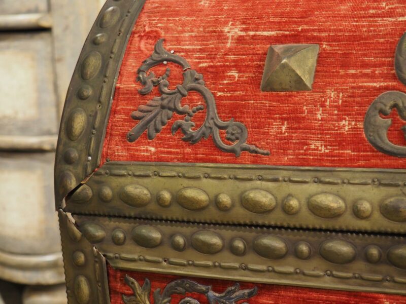 18th Century Domed Venetian Chest with Crimson Velvet and Wrought Iron Hardware - Image 8