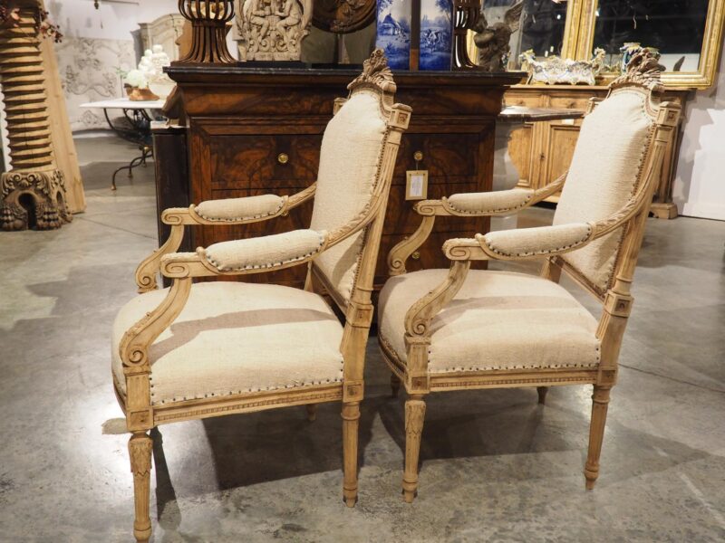 Pair of Bleached Antique Louis XVI Style Fauteuil Armchairs, Circa 1890 - Image 2