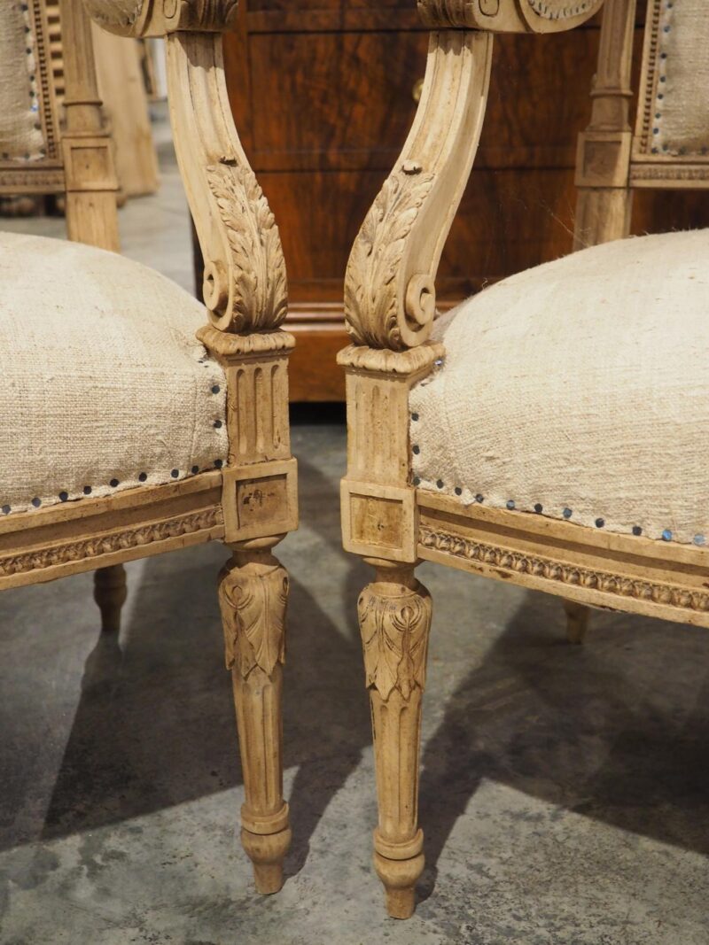 Pair of Bleached Antique Louis XVI Style Fauteuil Armchairs, Circa 1890 - Image 11