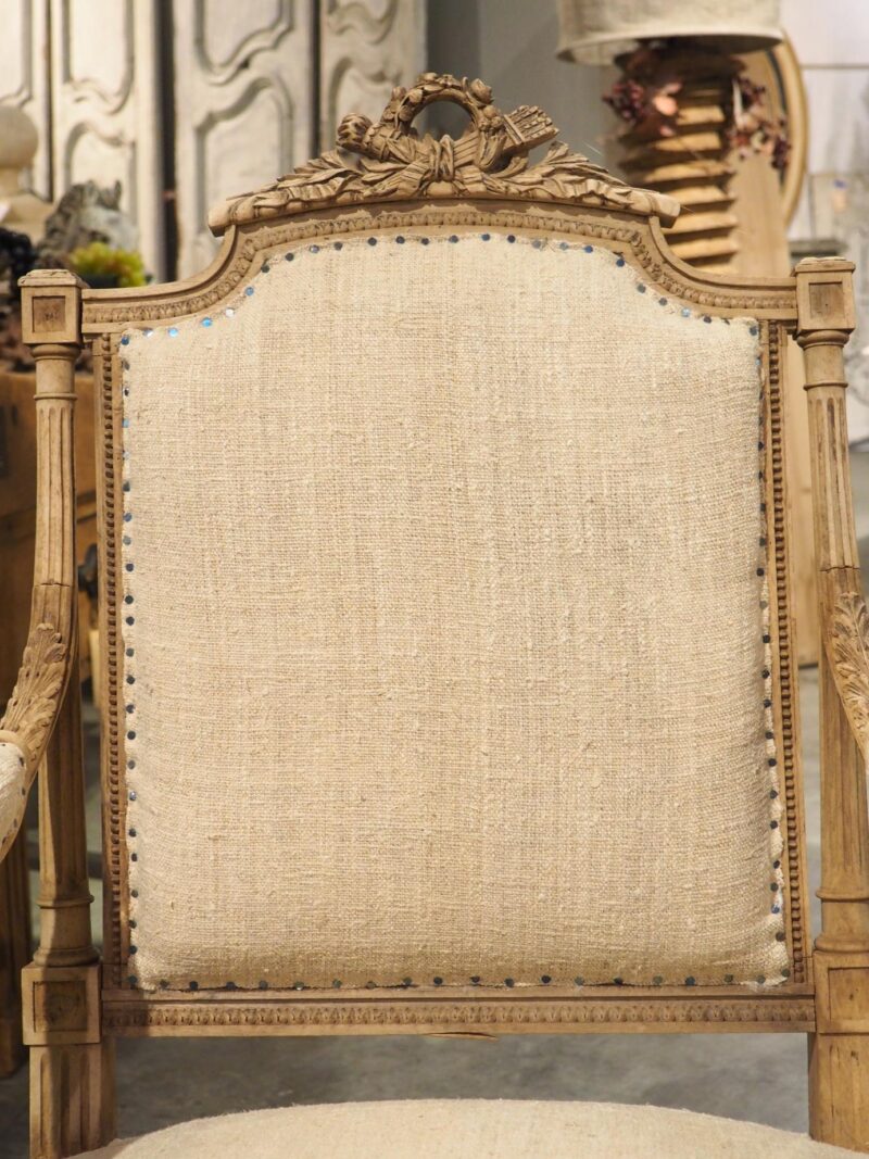 Pair of Bleached Antique Louis XVI Style Fauteuil Armchairs, Circa 1890 - Image 16