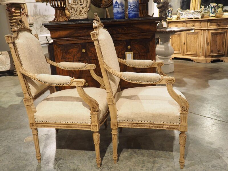 Pair of Bleached Antique Louis XVI Style Fauteuil Armchairs, Circa 1890 - Image 17