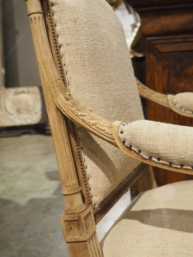 Pair of Bleached Antique Louis XVI Style Fauteuil Armchairs, Circa 1890 - Image 18