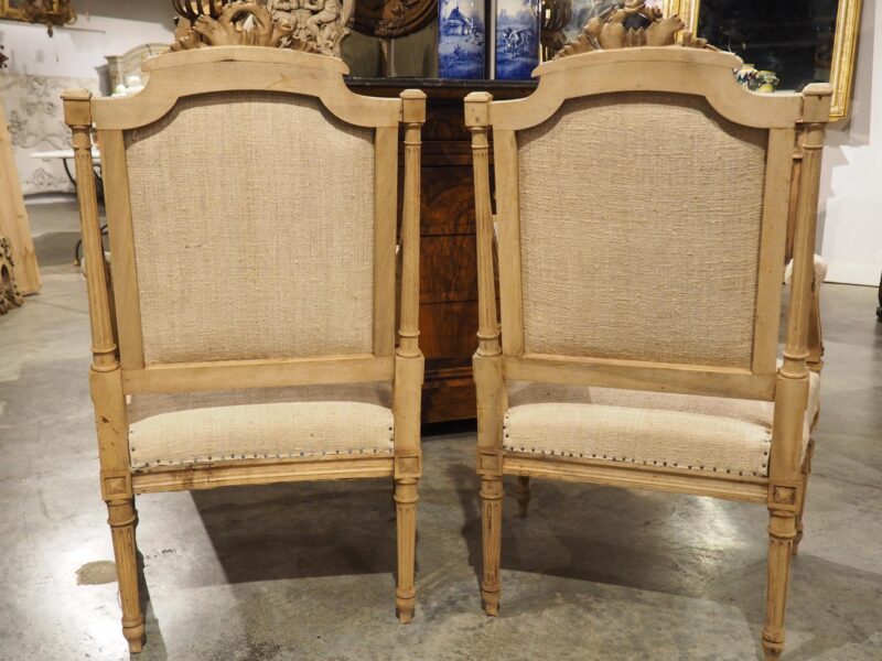 Pair of Bleached Antique Louis XVI Style Fauteuil Armchairs, Circa 1890 - Image 19