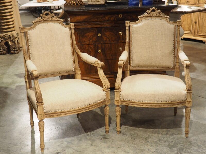 Pair of Bleached Antique Louis XVI Style Fauteuil Armchairs, Circa 1890 - Image 4