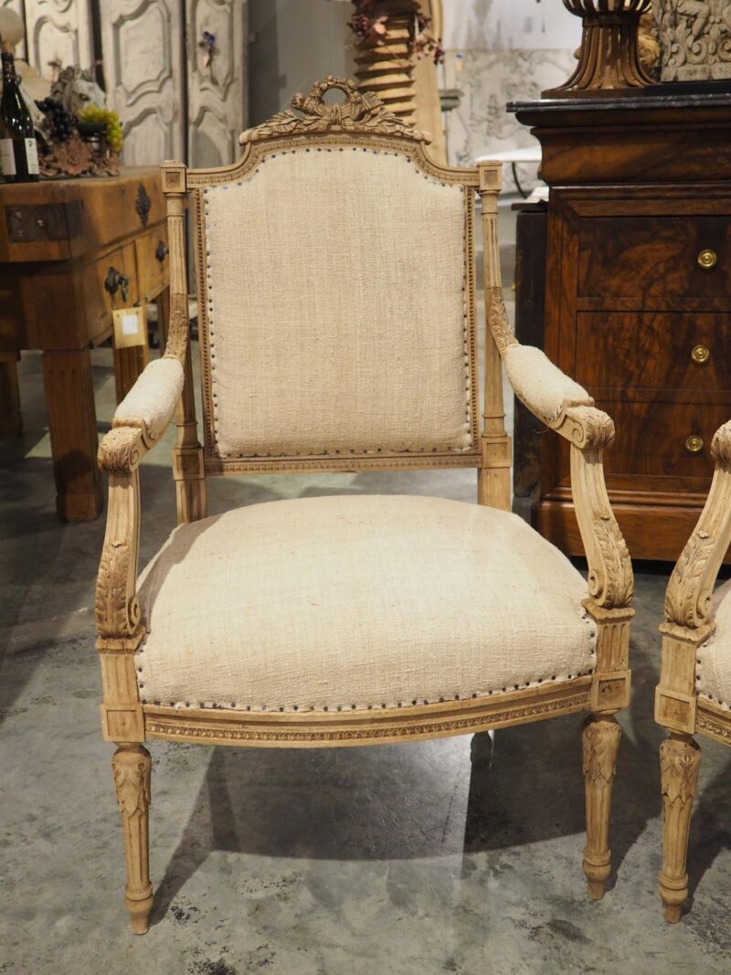 Pair of Bleached Antique Louis XVI Style Fauteuil Armchairs, Circa 1890 - Image 5