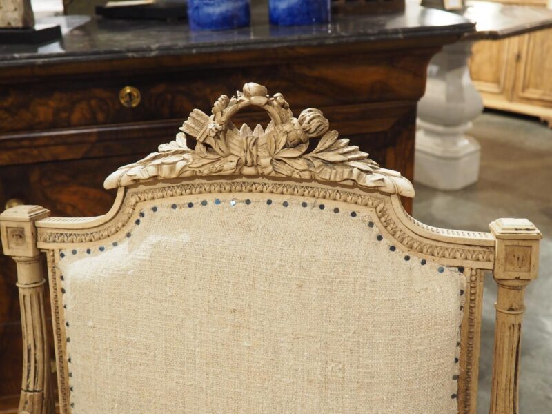 Pair of Bleached Antique Louis XVI Style Fauteuil Armchairs, Circa 1890 - Image 7