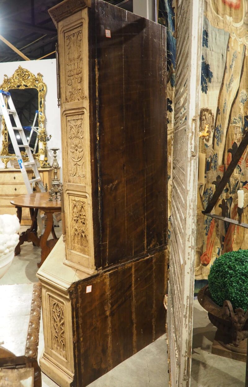 19th Century French Caved Oak Corner Cabinet Vitrine with Period Gothic Panels - Image 11