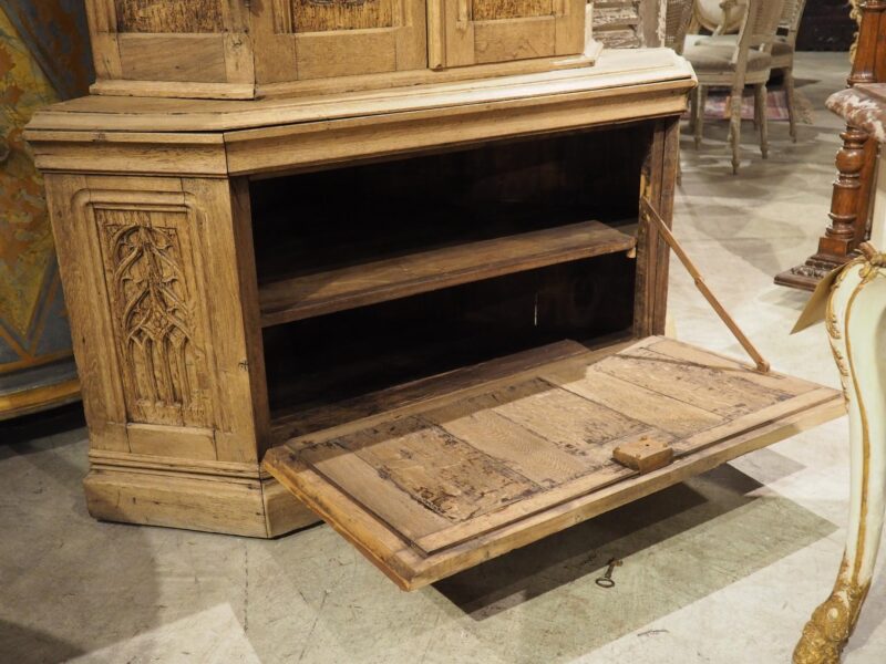 19th Century French Caved Oak Corner Cabinet Vitrine with Period Gothic Panels - Image 16