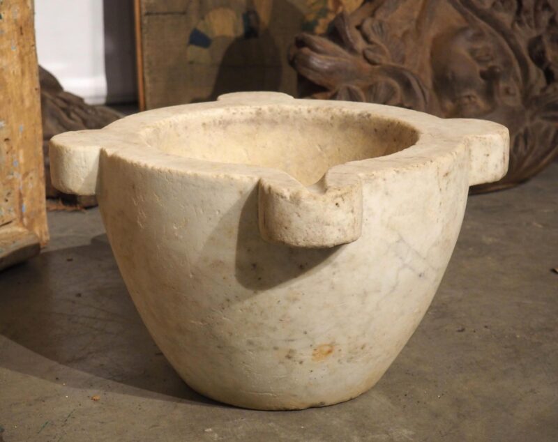 Antique French White Marble Mortar, 19th Century