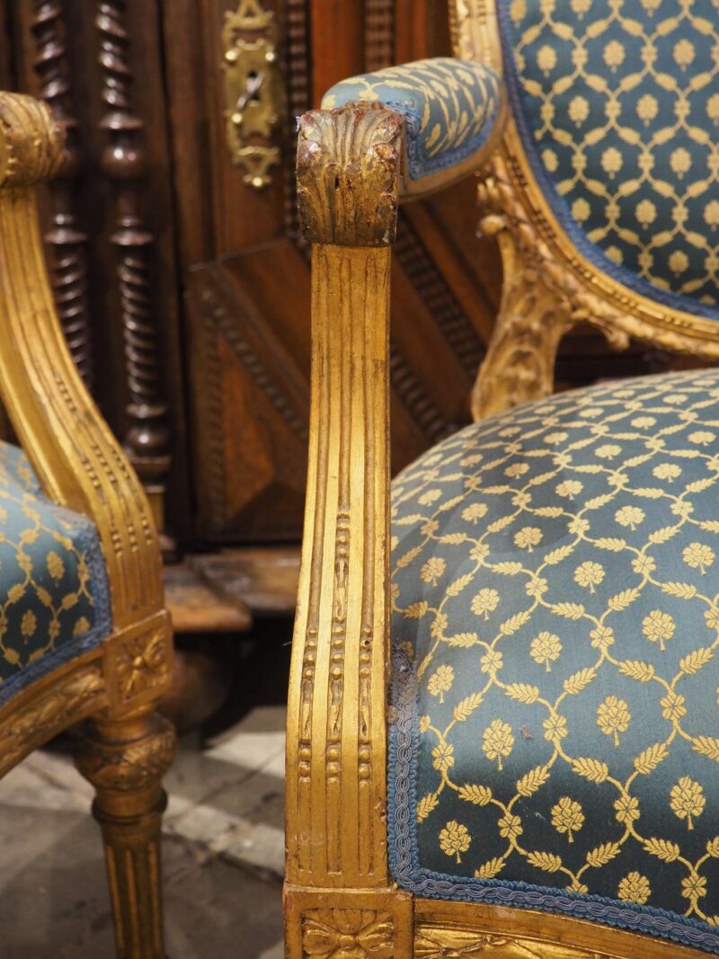 Pair of 19th Century French Giltwood Louis XVI Style Médaillon Armchairs - Image 10