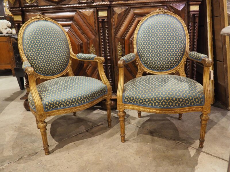 Pair of 19th Century French Giltwood Louis XVI Style Médaillon Armchairs