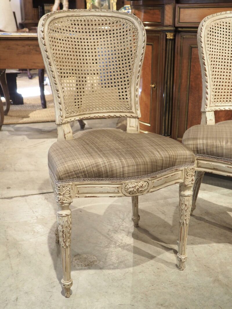 Six French Louis XVI Style Lacquered Chairs in Carved Beech and Caning, 19th C. - Image 15