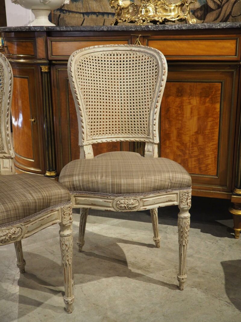 Six French Louis XVI Style Lacquered Chairs in Carved Beech and Caning, 19th C. - Image 16