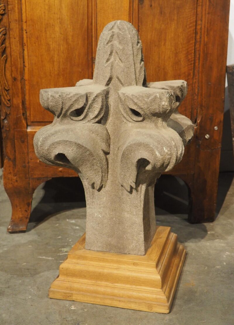 18th Carved Belgian Granite Roof Finial on Contemporary Wooden Plinth - Image 4