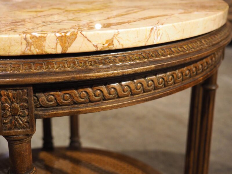 Early 1900s French Louis XVI Style Marble Top Side Table with Caned Lower - Image 11