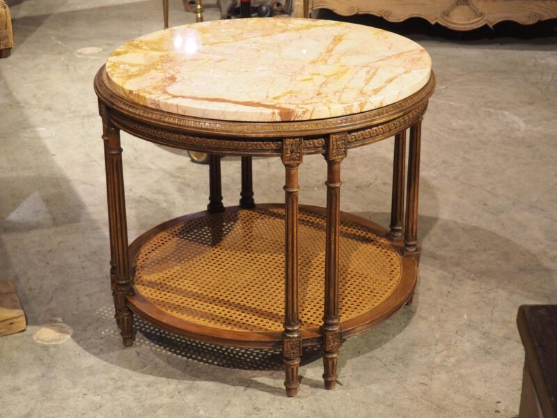 Early 1900s French Louis XVI Style Marble Top Side Table with Caned Lower - Image 14