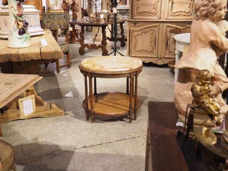 Early 1900s French Louis XVI Style Marble Top Side Table with Caned Lower - Image 15