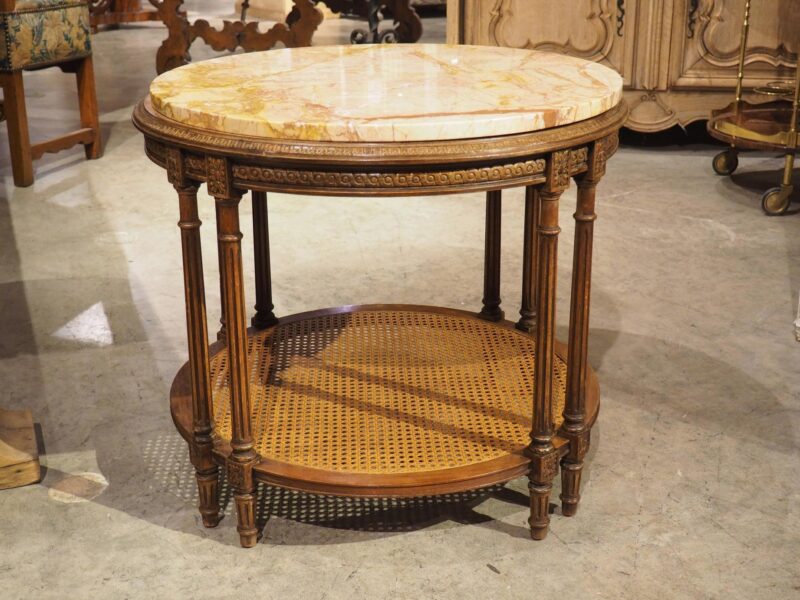 Early 1900s French Louis XVI Style Marble Top Side Table with Caned Lower - Image 16