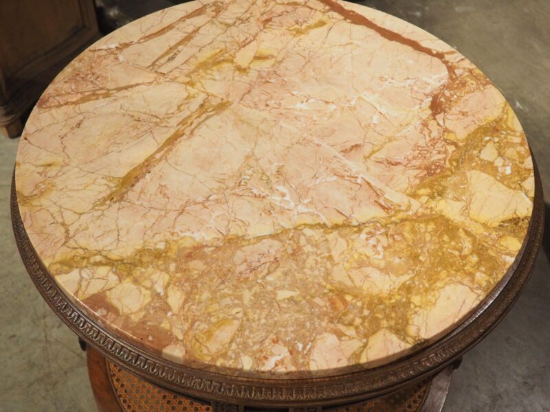 Early 1900s French Louis XVI Style Marble Top Side Table with Caned Lower - Image 4