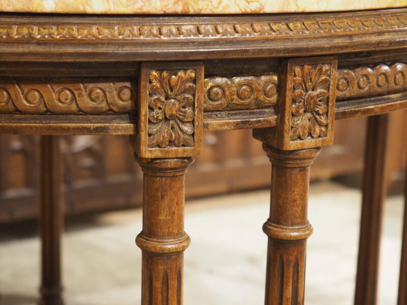 Early 1900s French Louis XVI Style Marble Top Side Table with Caned Lower - Image 5