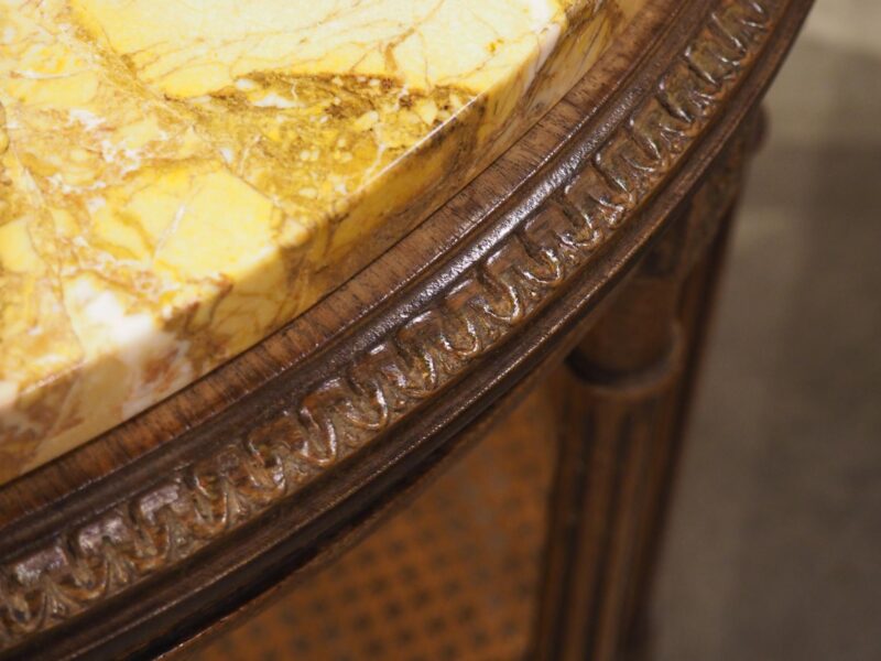 Early 1900s French Louis XVI Style Marble Top Side Table with Caned Lower - Image 8