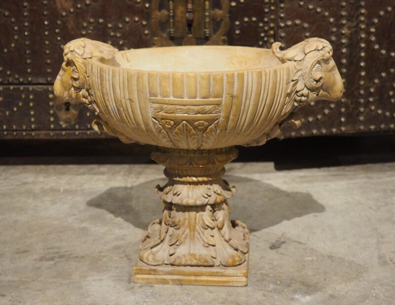 Carved Marble Vase Aux Beliers Tazza from France, Circa 1900