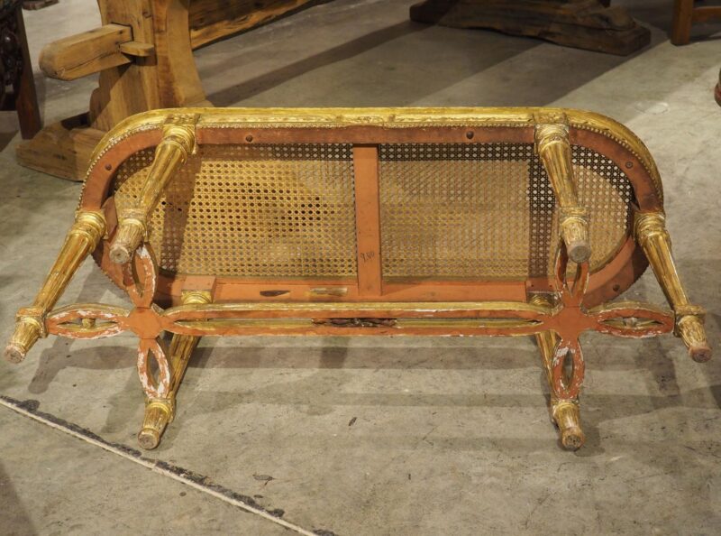 Antique French Louis XVI Style Giltwood Caned Bench, C. 1885 - Image 2