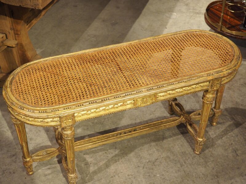 Antique French Louis XVI Style Giltwood Caned Bench, C. 1885 - Image 12