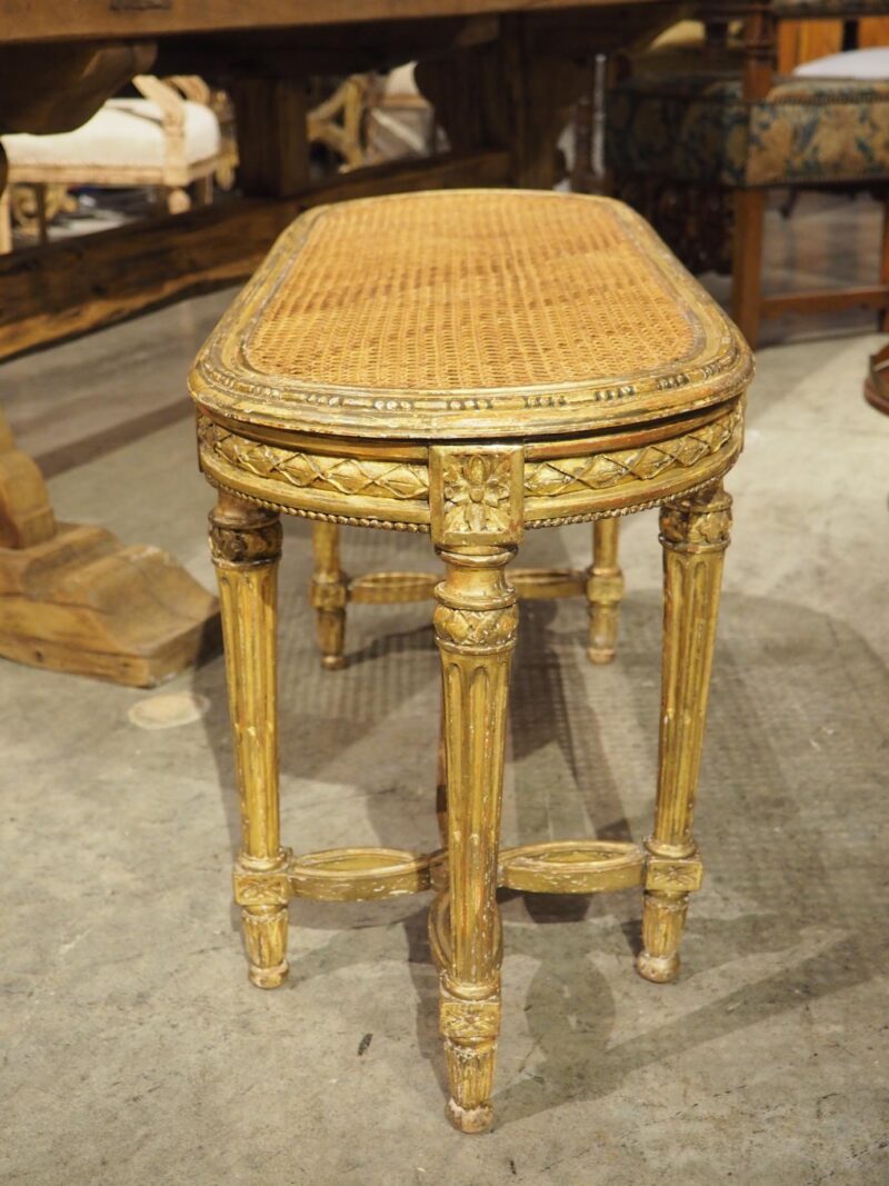 Antique French Louis XVI Style Giltwood Caned Bench, C. 1885 - Image 14