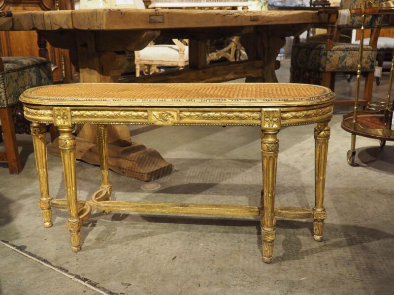 Antique French Louis XVI Style Giltwood Caned Bench, C. 1885 - Image 16