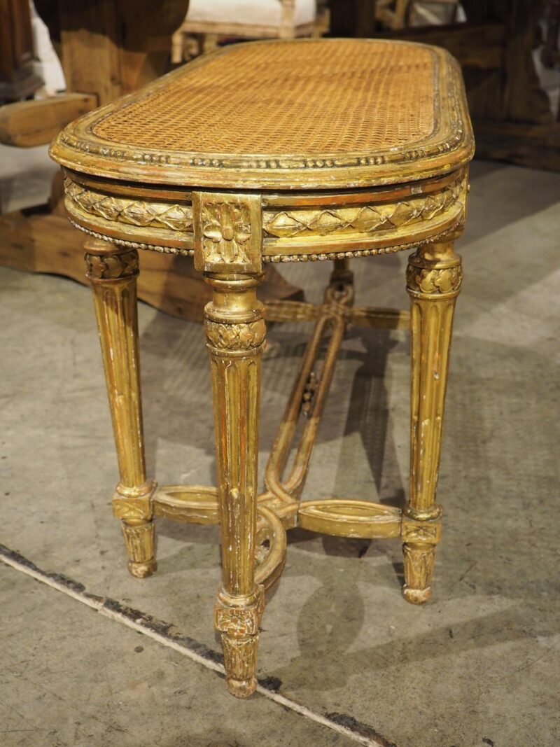 Antique French Louis XVI Style Giltwood Caned Bench, C. 1885 - Image 18