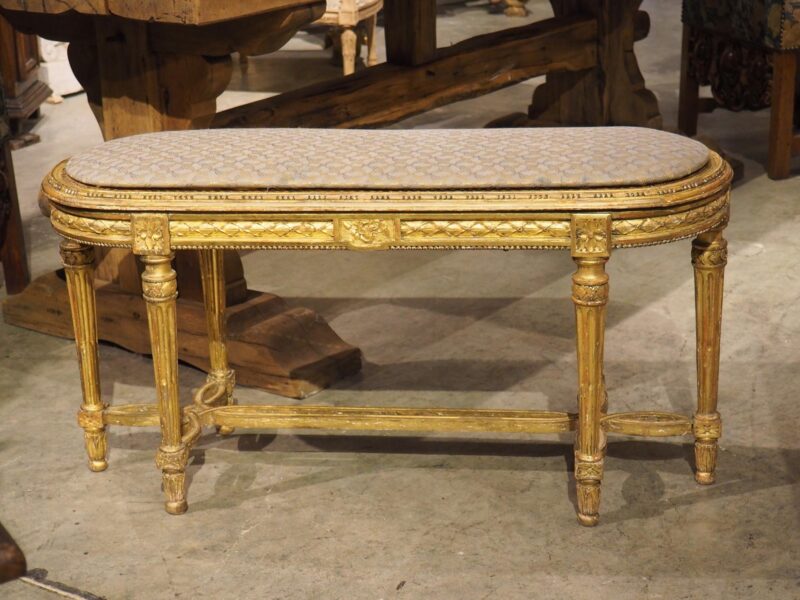 Antique French Louis XVI Style Giltwood Caned Bench, C. 1885 - Image 3